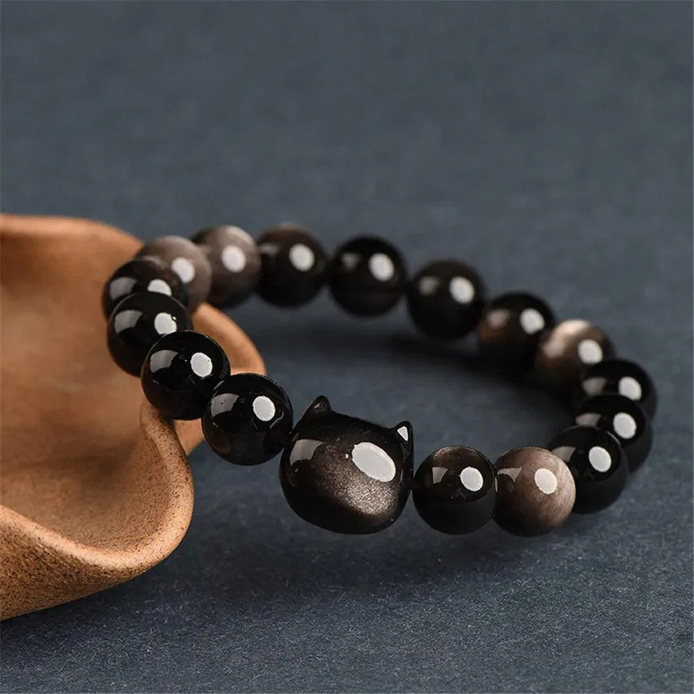 Obsidian Katte-Armbånd