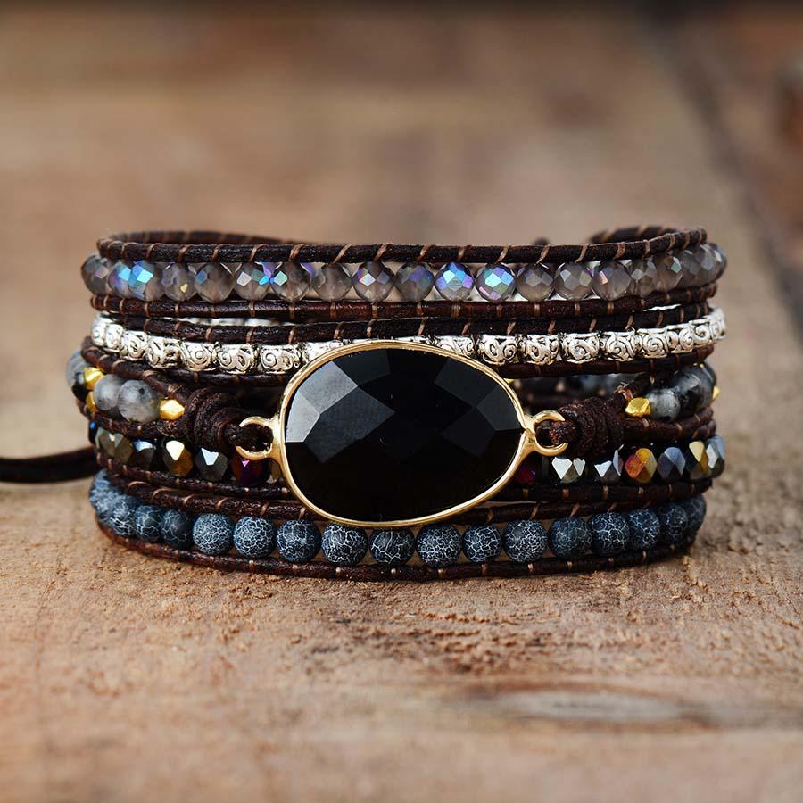 Måneskin Beskyttelses Wrap-Armbånd med Onyx