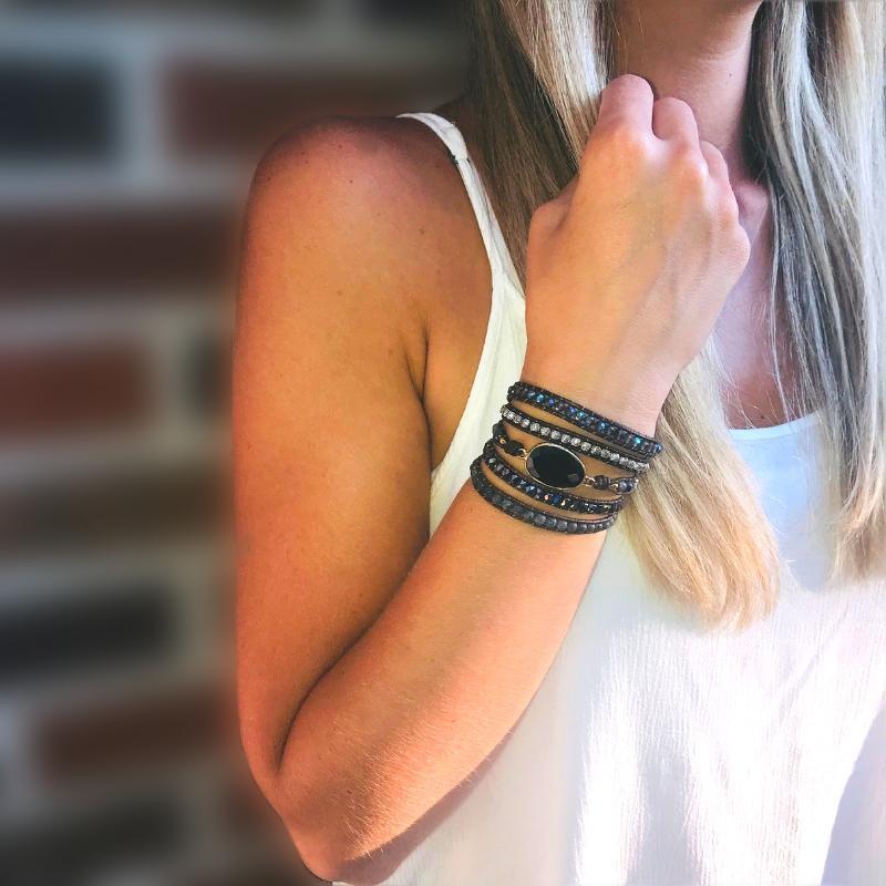 Måneskin Beskyttelses Wrap-Armbånd med Onyx
