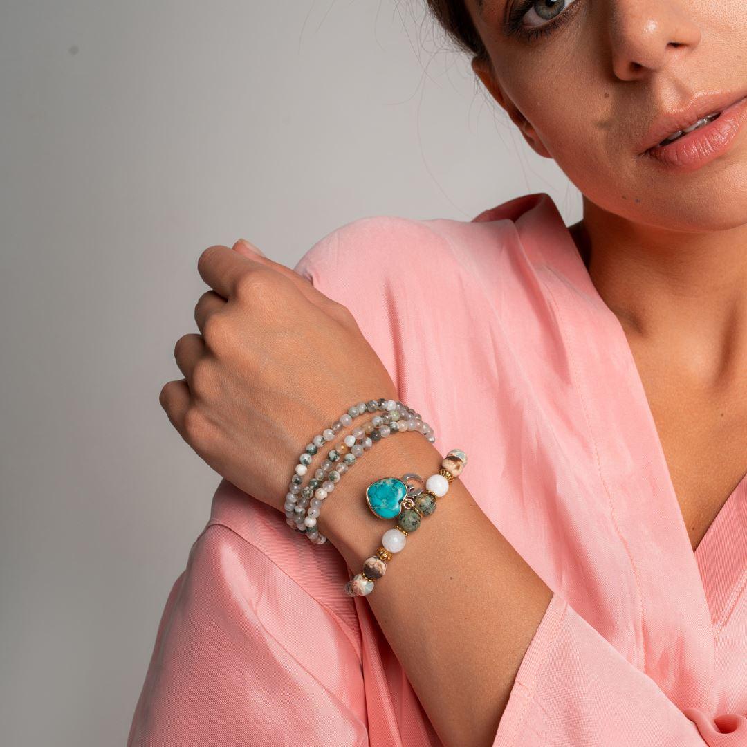 Achat & Jaspis Mala Halskæde/Armbånd "Yoga Zen"