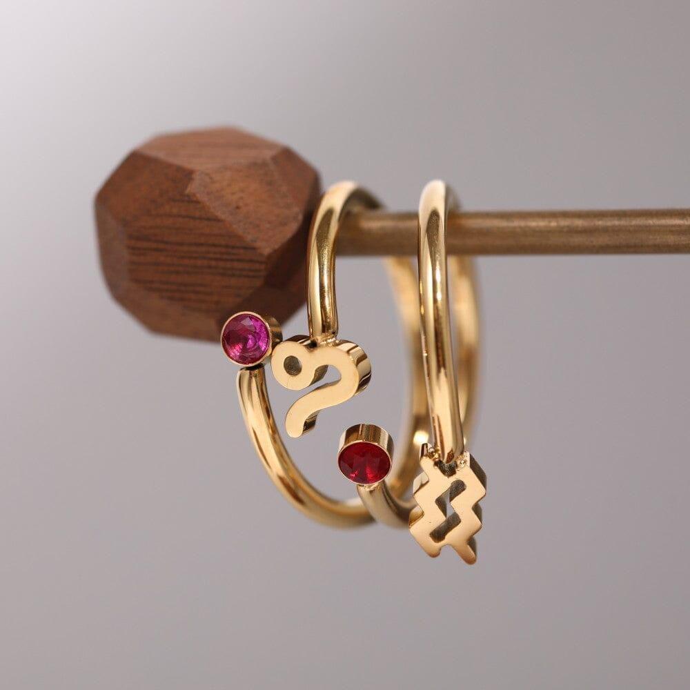 Guldring "Stjernetegns Harmoni" med ædelsten