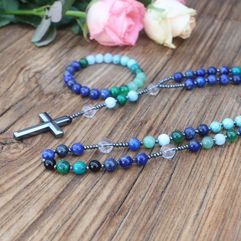 Helbredende kors-halskæde med matchende armbånd "Syv sten"