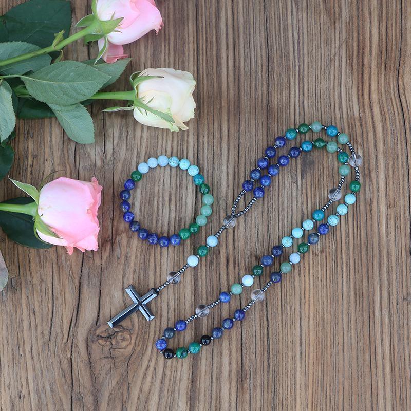 Helbredende kors-halskæde med matchende armbånd "Syv sten"