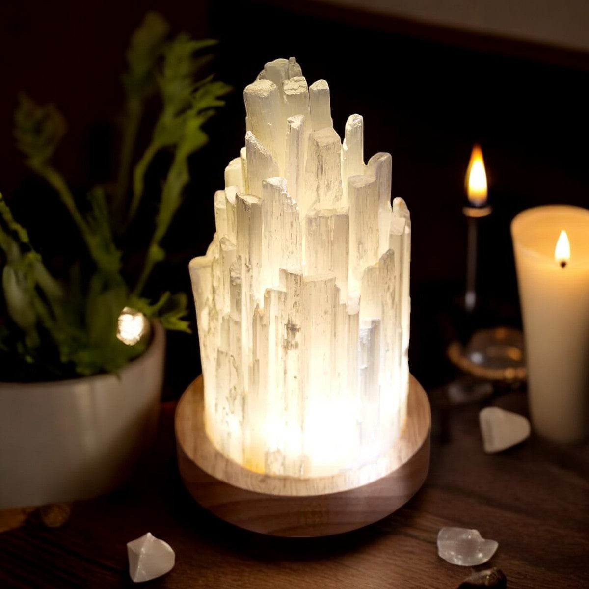 Strålende Selenit Healingslampe