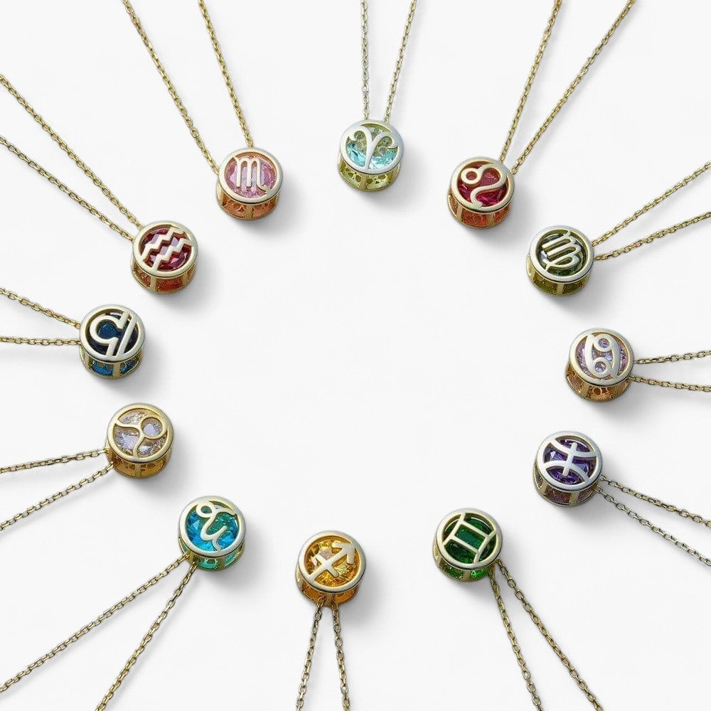 Gold halskæde "Æteriske stjernetegn" med ædelsten