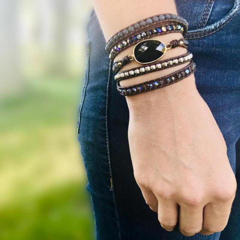 Måneskin Beskyttelses Wrap-Armbånd med Onyx