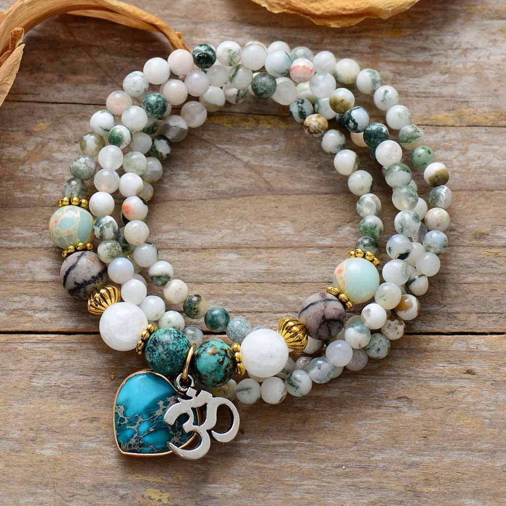 Achat & Jaspis Mala Halskæde/Armbånd "Yoga Zen"