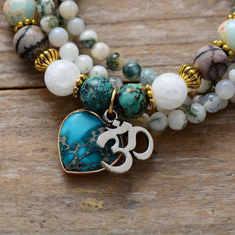 Achat & Jaspis Mala Halskæde/Armbånd "Yoga Zen"