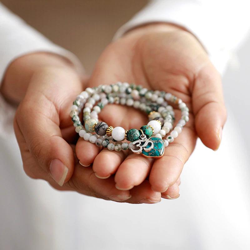 Achat & Jaspis Mala Halskæde/Armbånd "Yoga Zen"
