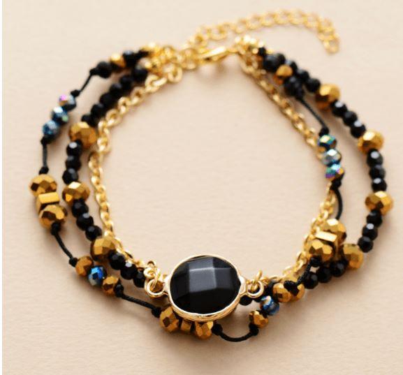 Armbånd "Positiv Aura" med forgyldte perler af sort onyx